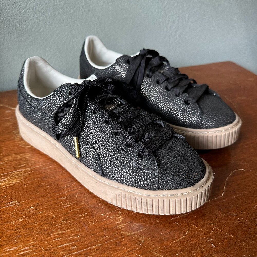 PUMA Women's Platform LUX Sneakers | Black/Black/gum | US 8